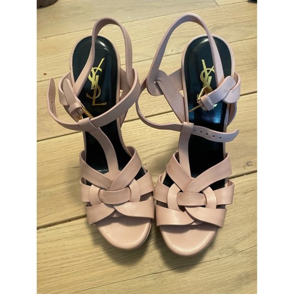 Saint Laurent Beige Leather Strappy Heel - Picture 1 of 3